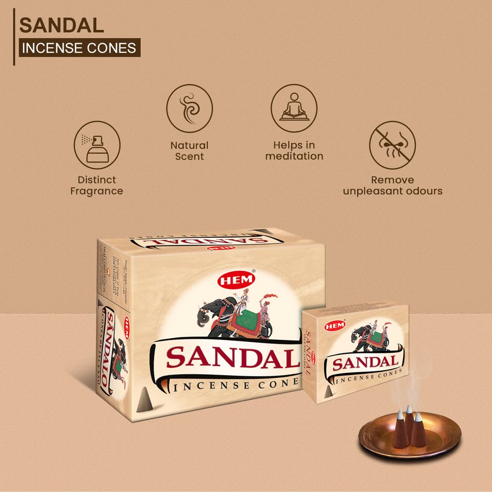 HEM Sandal Dhoop Cones - Pack of 12 (10 Cones Each)